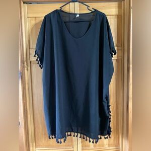 Black chiffon pullover swim cover-up fits like XXL
